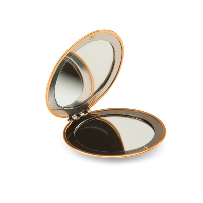 KAYLA. Double-sided round aluminum mirror with magnetic closure